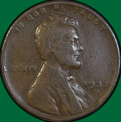 1933-D Lincoln Wheat Cent Fine F Coin #35842