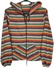Vintage 60s 70s Zip Up Hoodie Sweatshirt Multicolor Striped Hippie Falcon Zipper
