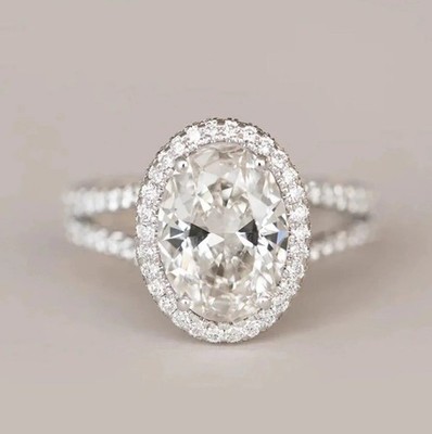 5.20CTW Oval Cut D Moissanite Halo Wedding Engagement Ring 14K White Gold Plated