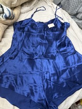 Vintage Victoria's Secret 100 Silk Cami Set Shorts Royal Blue NWT M Deadstock
