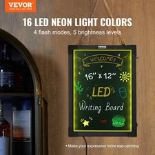New LED Message Writing Board, 16"x12" Illuminated Erasable Lighted Chalkboard