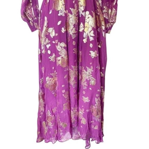 Delfi Collective Silk Gold Floral Cutout Open Long Sleeve Dress Size Small NWT - Picture 3 of 12