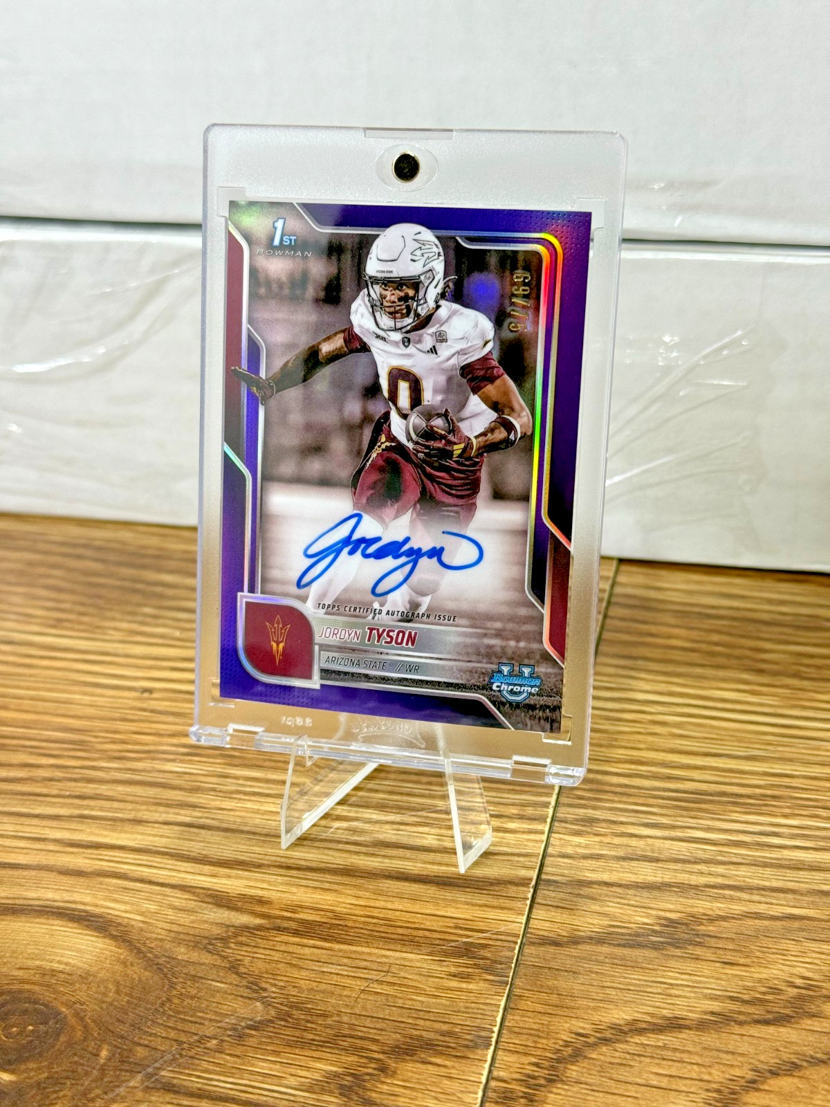 2025 Bowman Chrome U Jordyn Tyson 1st Purple Refractor On Card Auto 69/75 SP!