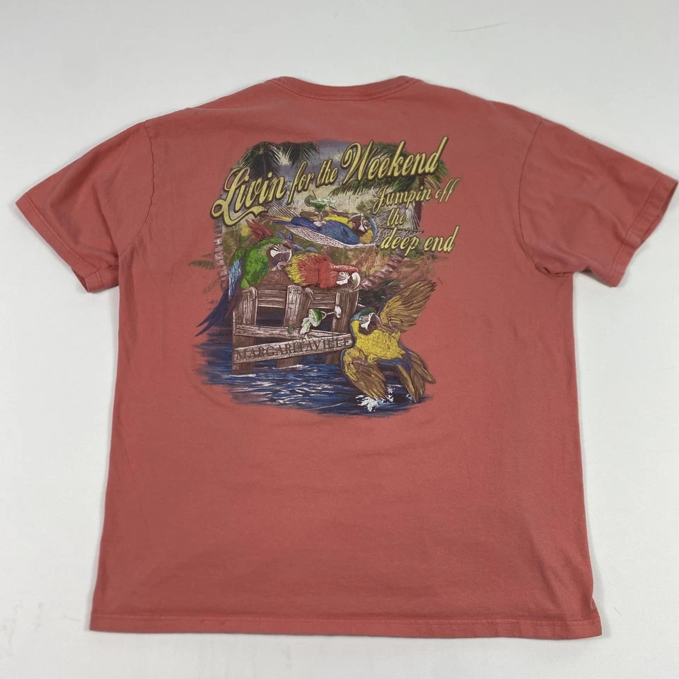 Camisa Margaritaville Para Hombres Grande Coral Loro Gráfico Myrtle Beach Jimmy Buffett Foto 2 de 4