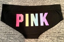 Victoria's Secret Pink Ombre Rainbow Logo Hipster Panties Black L XL NWT