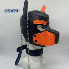 Unisex Bondage Hood Mask with Metal Chain Tractiong Collar Role Play Flirt