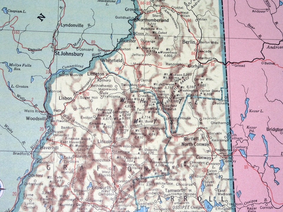 1953 VINTAGE MAP OF NEW HAMPSHIRE / VERSO NEVADA eBay