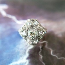 Art Deco Style 1Ct Round Cut Engagement Wedding Ring Solid 925 Sterling Silver