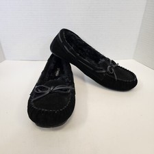 Makalu California Moccasin Slippers Women 7.5 Black Fuzzy Lined LIght Weight