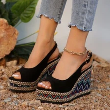 Women High Wedge Heel Open Toe Sandals Summer Platform Shoes Slingback Comfy