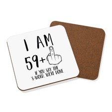 Soy 59 + Dedo Medio 60 Cumpleaños Posavasos Bebidas Mat Broma Ruda Amigo Divertido