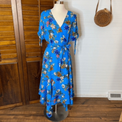 Calvin Klein Blue Floral Faux Wrap Dress | eBay Calvin Klein Blue Floral Faux Wrap Dress | eBay