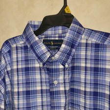 Polo Ralph Lauren Men's Shirt Blue  White Plaid Check Cotton Flannel Casual XLT