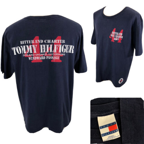 Vintage 90s TOMMY HILFIGER Single Stitch Dive Charter Scuba T Shirt Men's L/XL - Picture 1 of 11