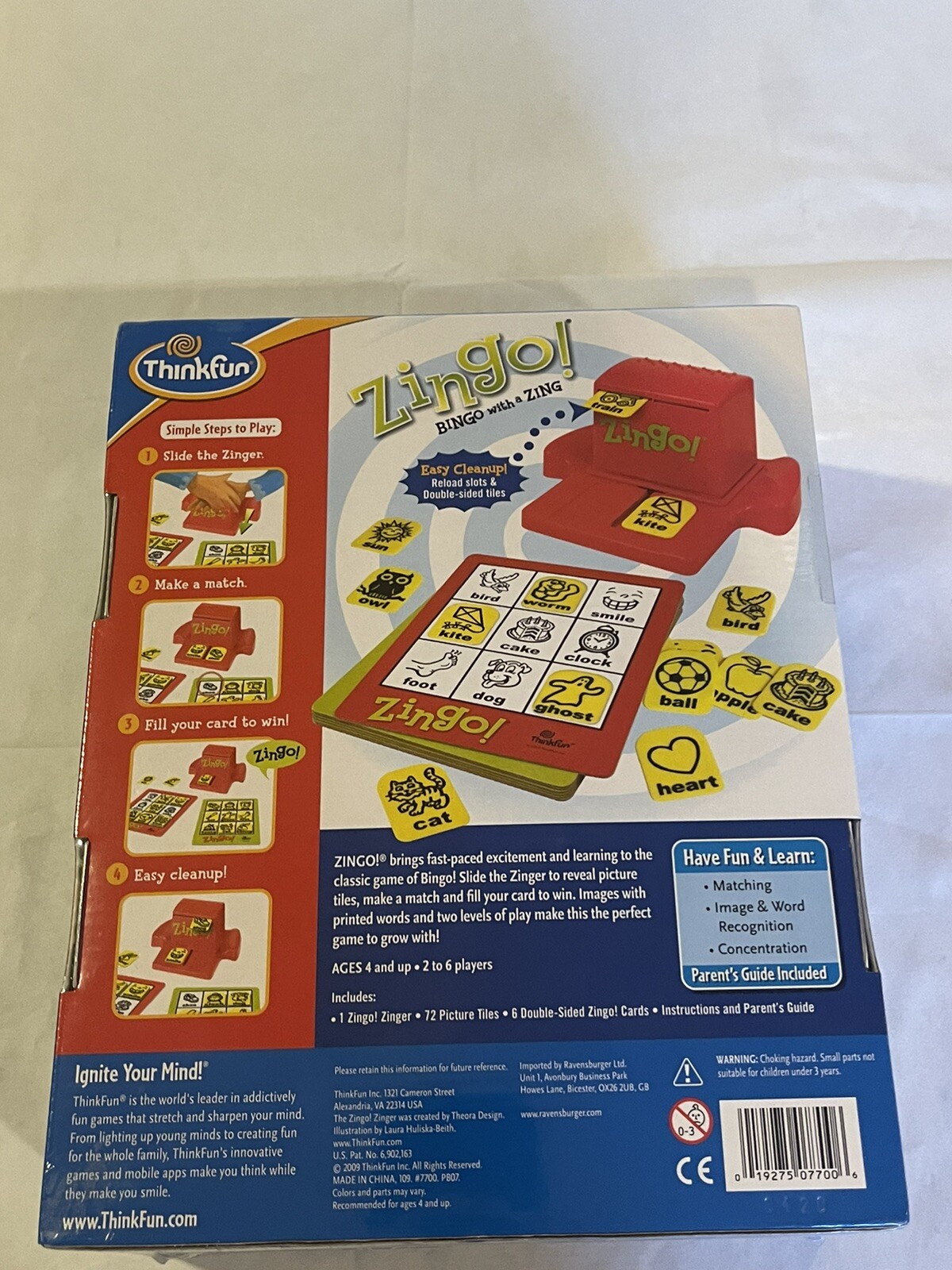 ThinkFun Zingo! Bingo with a Zing. Family Board Game Sealed 2009 TOTY