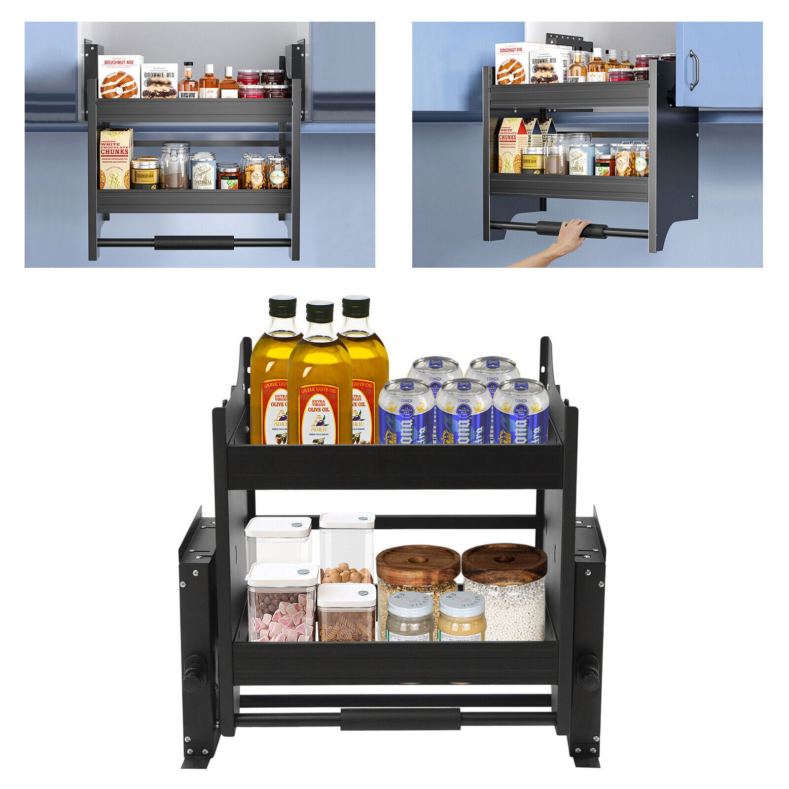 2-Tier Pull-Out Drop Down Kitchen Cabinet Shelf for Easy Access  -image