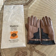 MADOVA LEATHER GLOVES 100 CASHMERE LINED SIZE 7 MED. BROWN W/SUEDE, BUCKLE