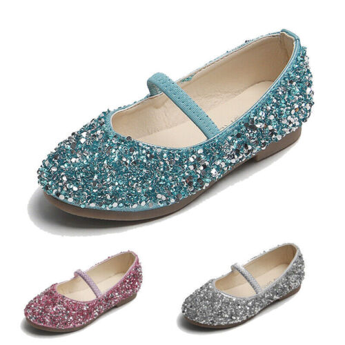 Glitter Sequin Princess Girls Kids Toddlers Wedding Party Mary Jane Shoes Size