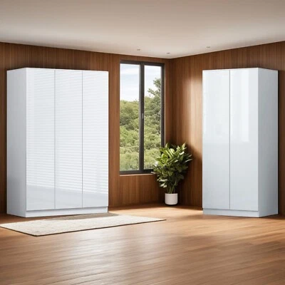 FWSTYLE 2/3 Door Wardrobe Soft Close Push Open Gloss White Bedroom Storage Furniture