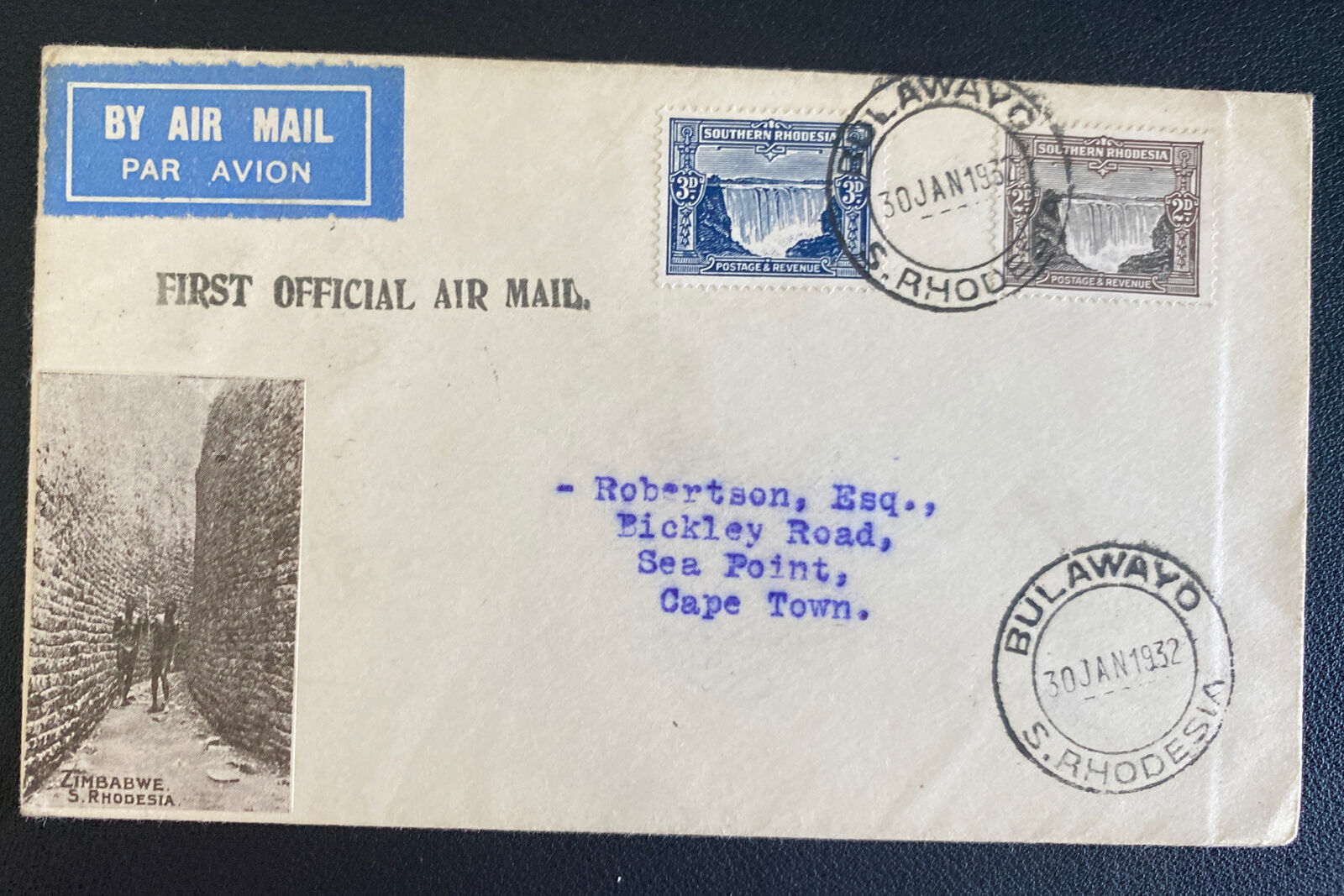 1932 Bulawayo Southern Rhodesia First favorite Airmail Flight Cover To Rapid rise S