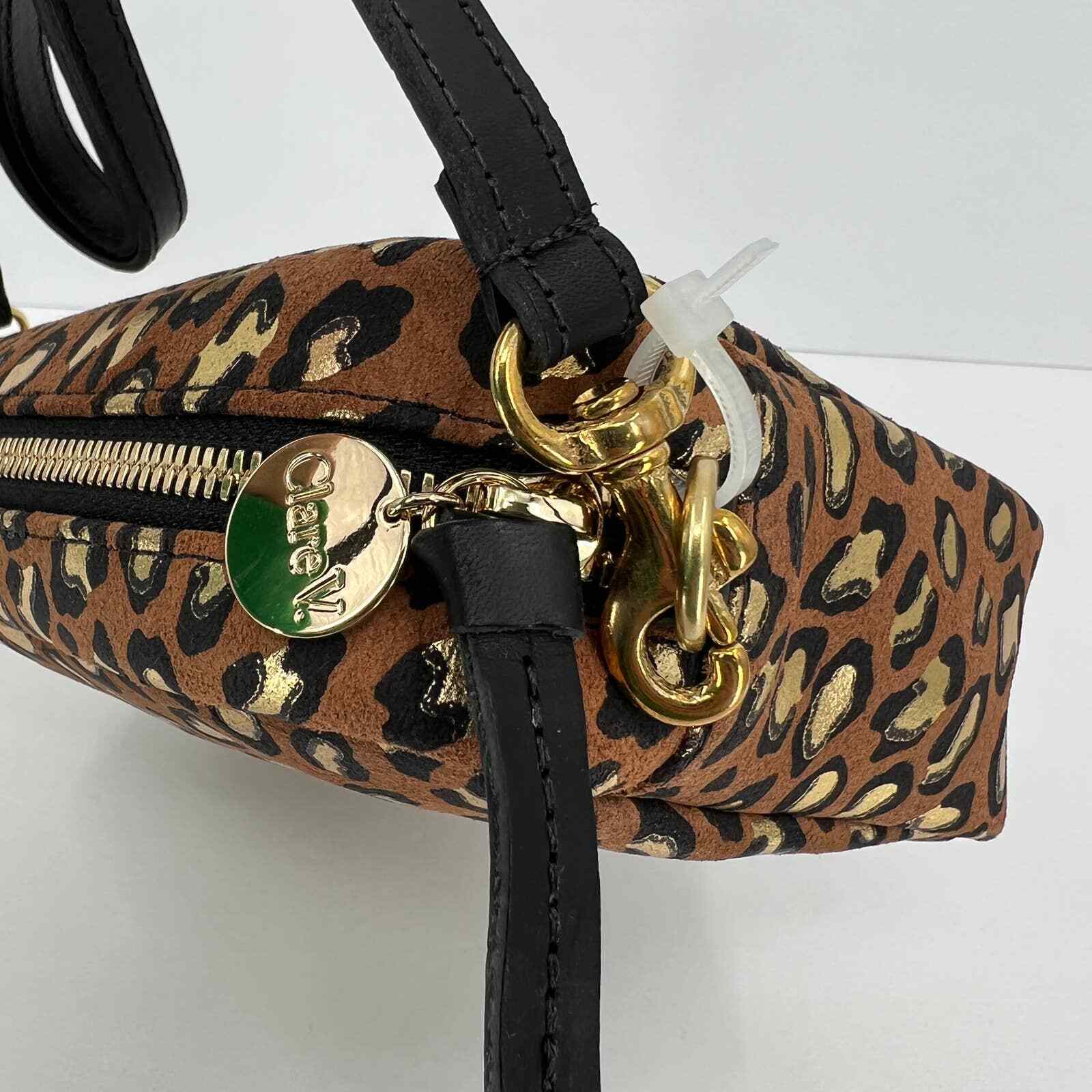 CLARE V Bag Womens Crossbody Midi Sac Cognac Metal Cat Leopard Cheetah Gold