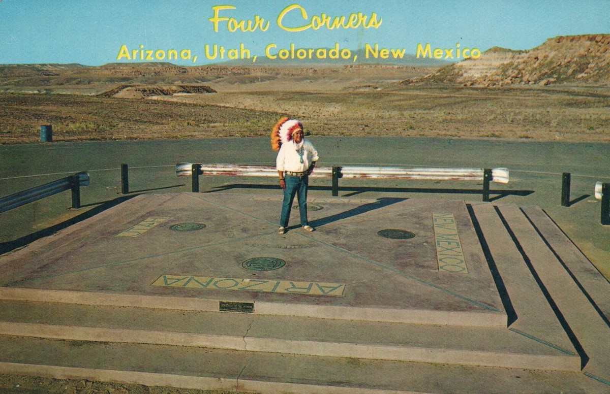 Four Corners Marker Navajo Indian Native American Postcard