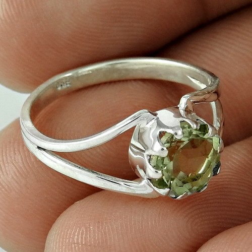 Gift For Women Solitaire Boho Ring Size Q 925 Silver Natural Green Amethyst J28