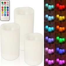 3er LED Kerzen Set Echtwachs farbwechsel Timer Fernbedienung Stumpen flackern