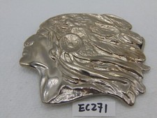 Vintage Belt Buckle Southwest Warrior Bust Head Running in Wind Silver tone