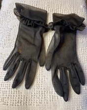 Vintage Ladies Black Sheer Chiffon Dress Gloves Costume Dress-up Tea Party Flaws
