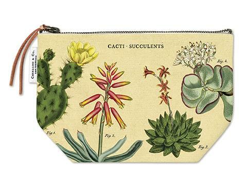 Cavallini - 100% Cotton Vintage Pouch Bag - 15x22cms - Cactus/Cacti/Succulents