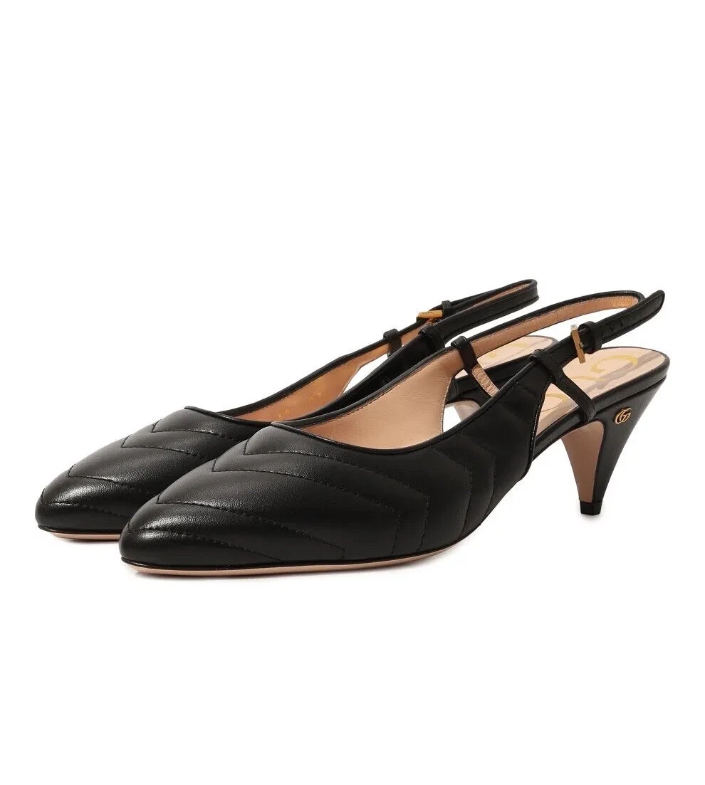 NEUF Chaussures Gucci Matelasse Chevron Charlotte cuir noir élingue taille UE 36