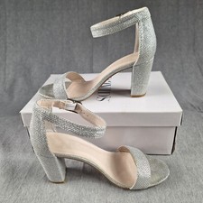 David’s Bridal Shoes Women's Size 6 Block Heel Ankle Strap Sandal Silver Arya
