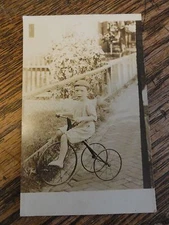 Old Real Photo Postcard - RPPC - Girl On Old Tricycle