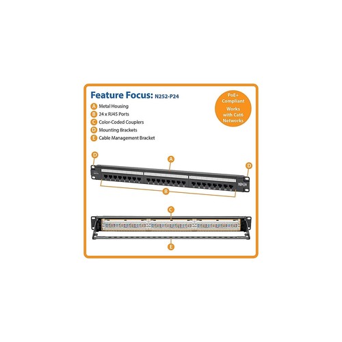 Eaton Tripp Lite Cat6 24-Port PoE+ Patchpanel, RJ45 Ethernet, 1HE Rackmount, ... - Bild 6 von 6