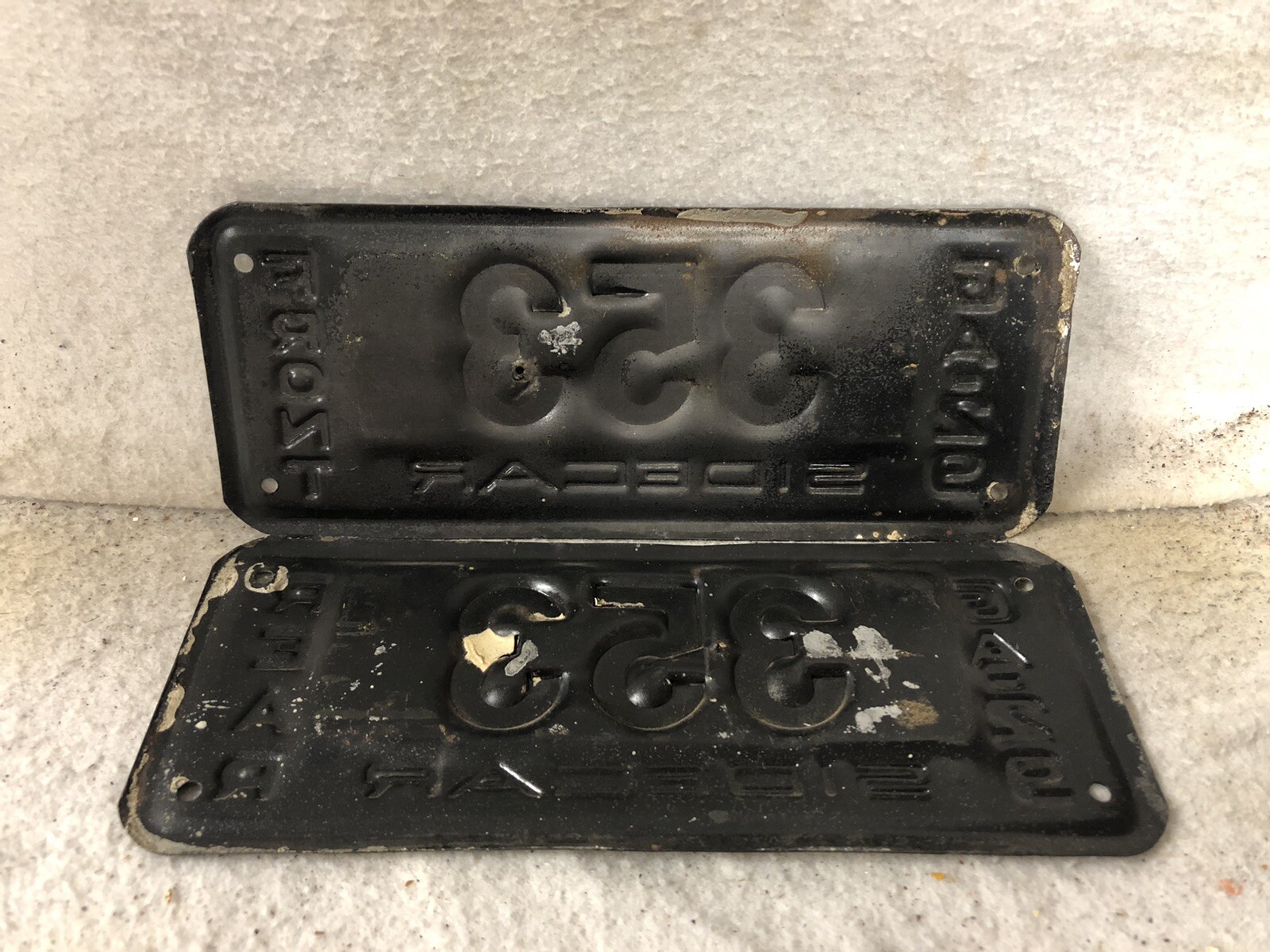 Vintage 1929 Motorcycle License Plate Pair (Touchup / Repainted