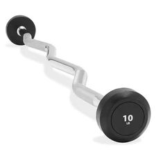 Rubber Barbell, 10 LB Pre-Loaded Weight EZ Curl Weightlifting Bar