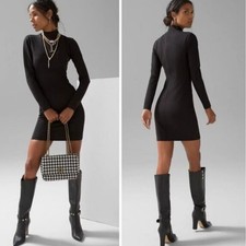 White House Black Market AURA Sculpting Mini Dress Black Long Sleeve Sz 4