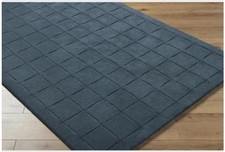 Hand-Tufted Blue Grid Wool Area Rug: Hand Tufted Modern Contemporary Carpet