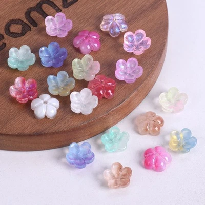 40pcs Flower Shape 10mm Glossy Lampwor Glass Loose Beads For Jewelry Making DIY - Photo 1/4