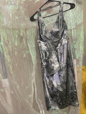 London Times Women’s Cocktail Dress Silver Black Metallic Print Sleeveless