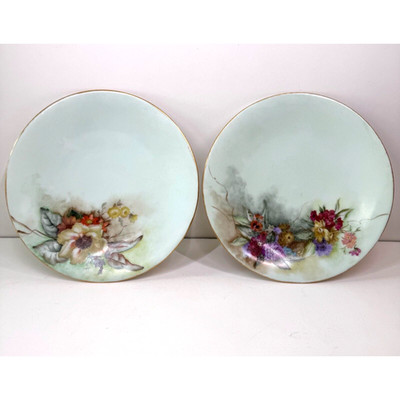 Lot of 2 Antique T&V Limoges France Floral Plates Handpainted Custom 7.25'' appro