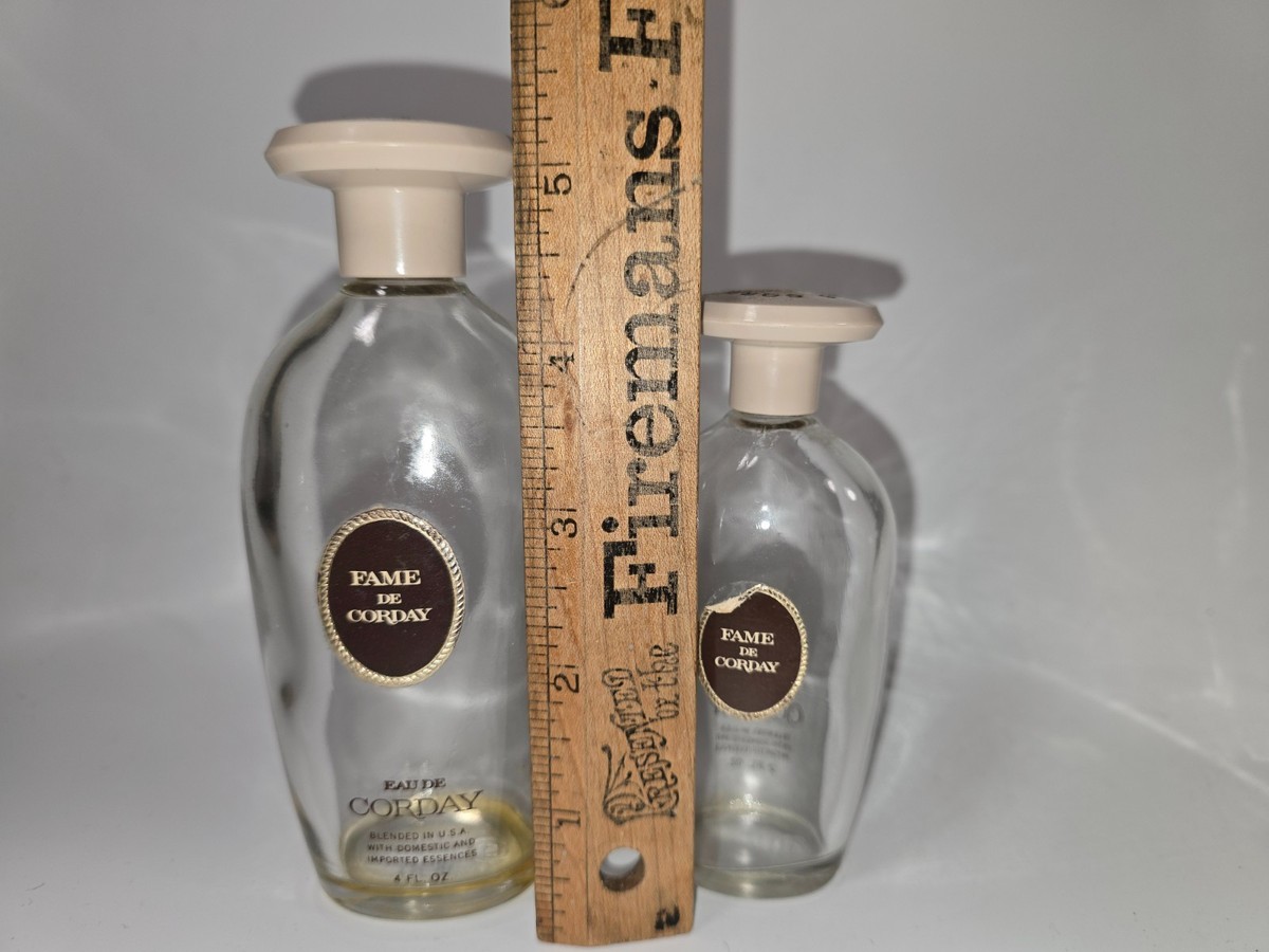 Vintage Fame de Corday Eau de Corday Empty Perfume Bottles 4oz 2oz