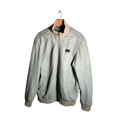 Ecko Unltd Jacket Men's Size XL Beige Quilted Bomber Ribbed Collar Casual