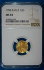 1998 $5 GOLD AMERICAN EAGLE - KM#216 - 1/10 oz. - NGC SLABBED - MS69