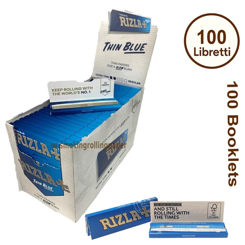 Rizla Blu Thin Cartine Are Chlorine Free Size 100 x Libretti Prodotto Originale