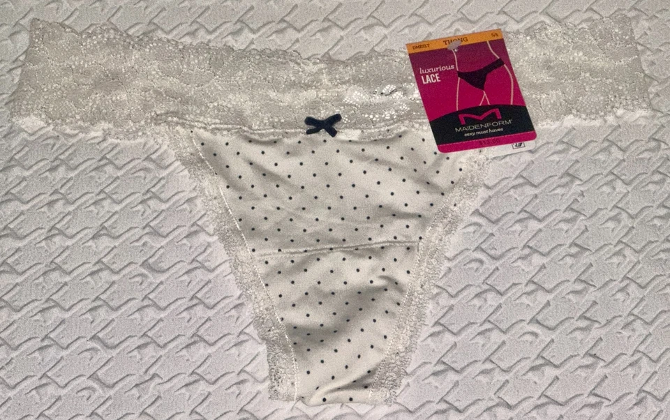 MAIDENFORM Sexy Imprescindible Lujoso Encaje Marfil Lunares Tanga Panty Mujer L 7 Foto 3 de 4