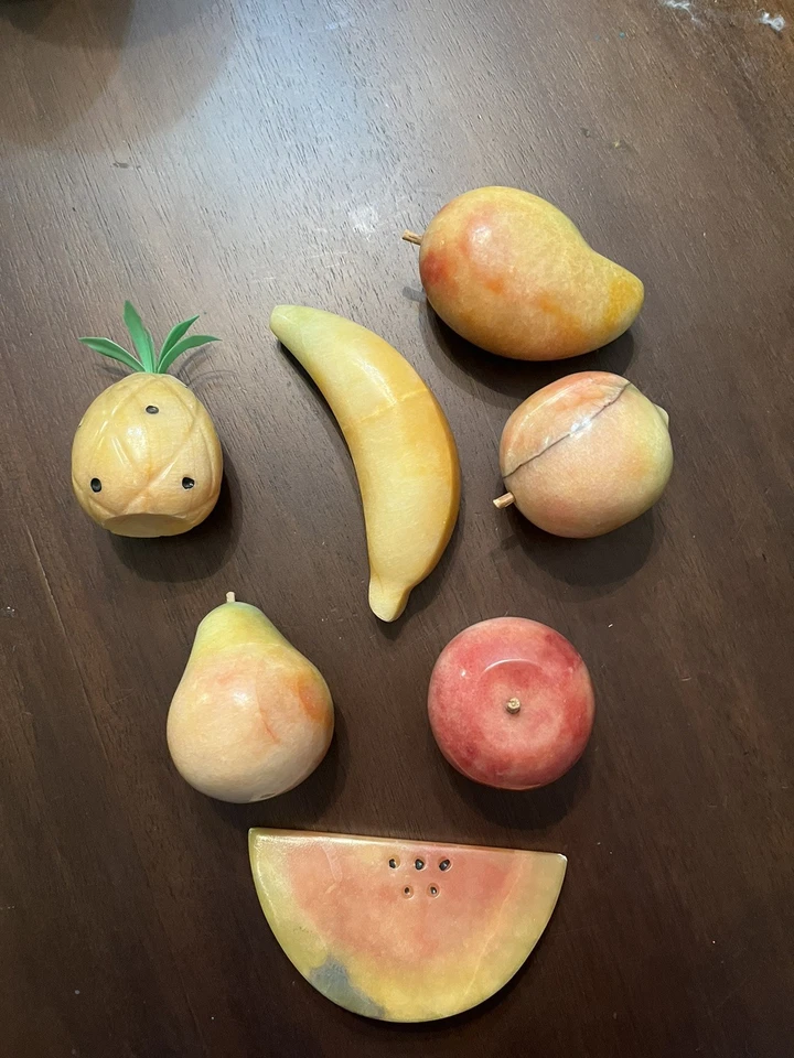 De colección 7 Piezas PIEDRA ITALIANA ALABASTRO Tallado a Mano Frutas Mezcladas MCM Foto 4 de 4