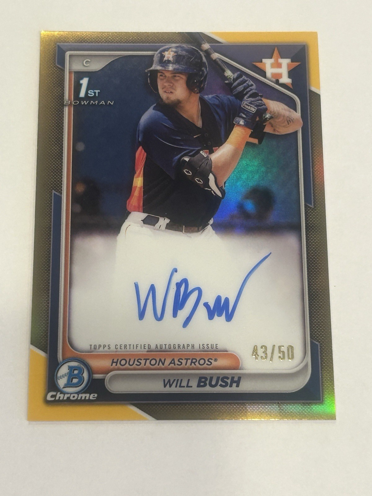 2024 Bowman Chrome Will Bush 1st True Gold Auto /50 Astros SHIPS FREE!