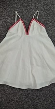Zara size 16 white cream red spaghetti straps flowy mini dress lined new